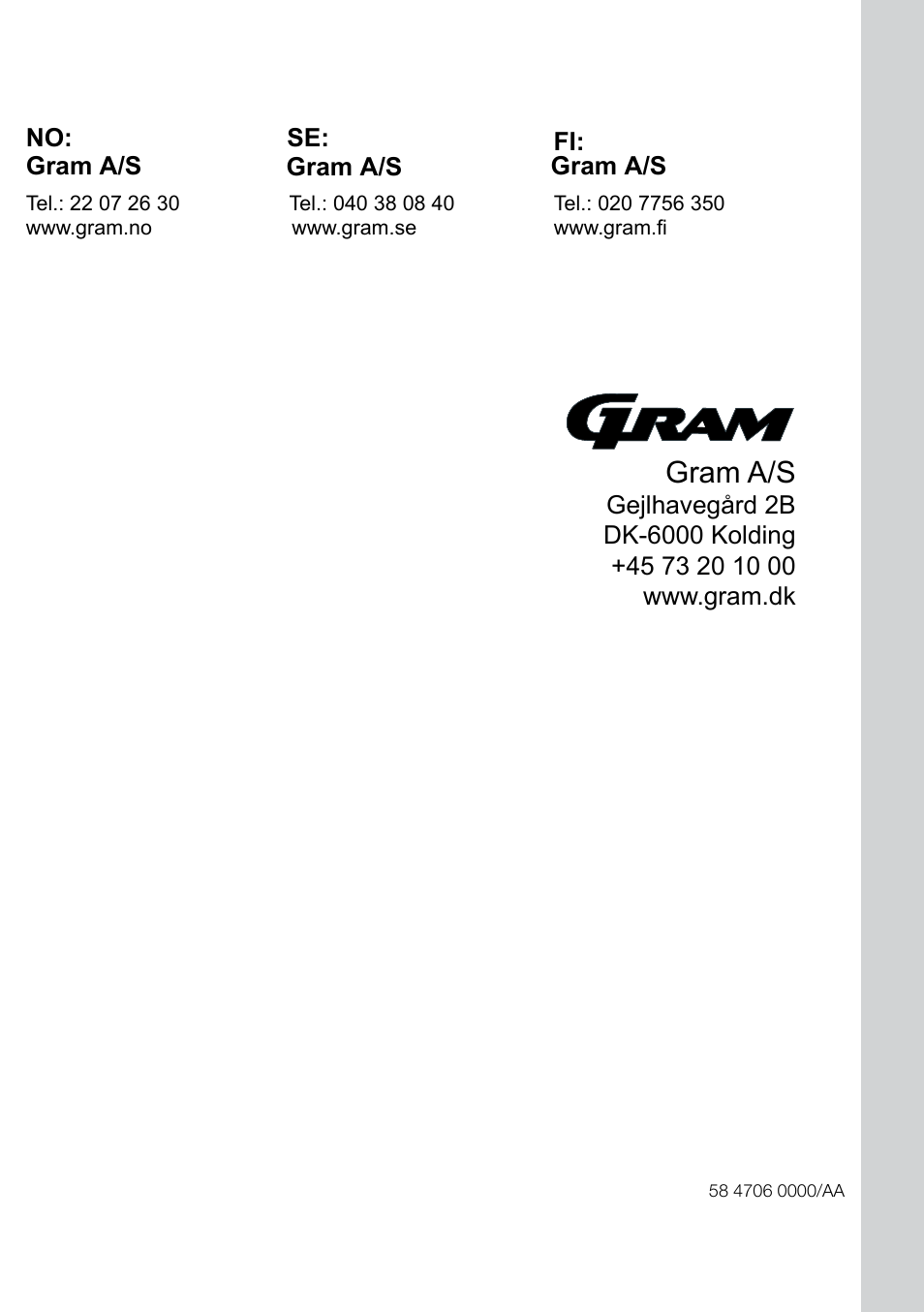 Gram a/s | GRAM KS 3135-90/1 User Manual | Page 110 / 110