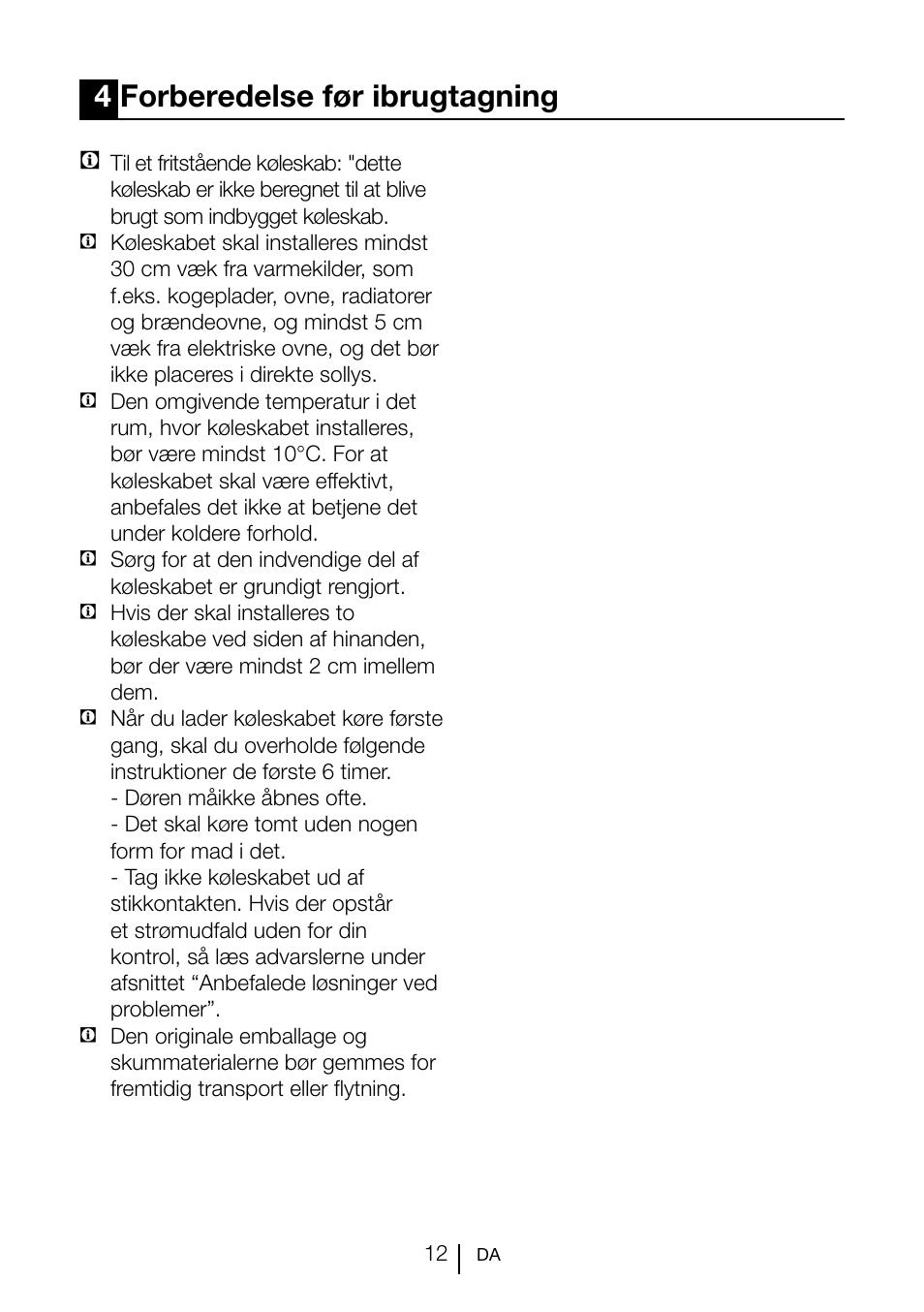 4forberedelse før ibrugtagning | GRAM KS 3135-90/1 User Manual | Page 13 / 110