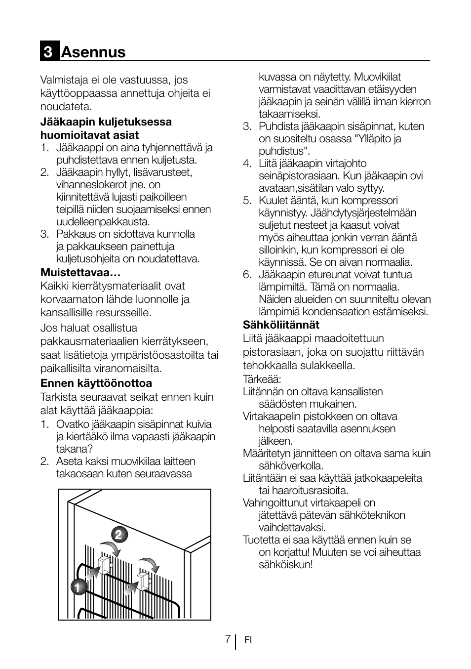 3asennus | GRAM KS 3135-90/1 User Manual | Page 63 / 110