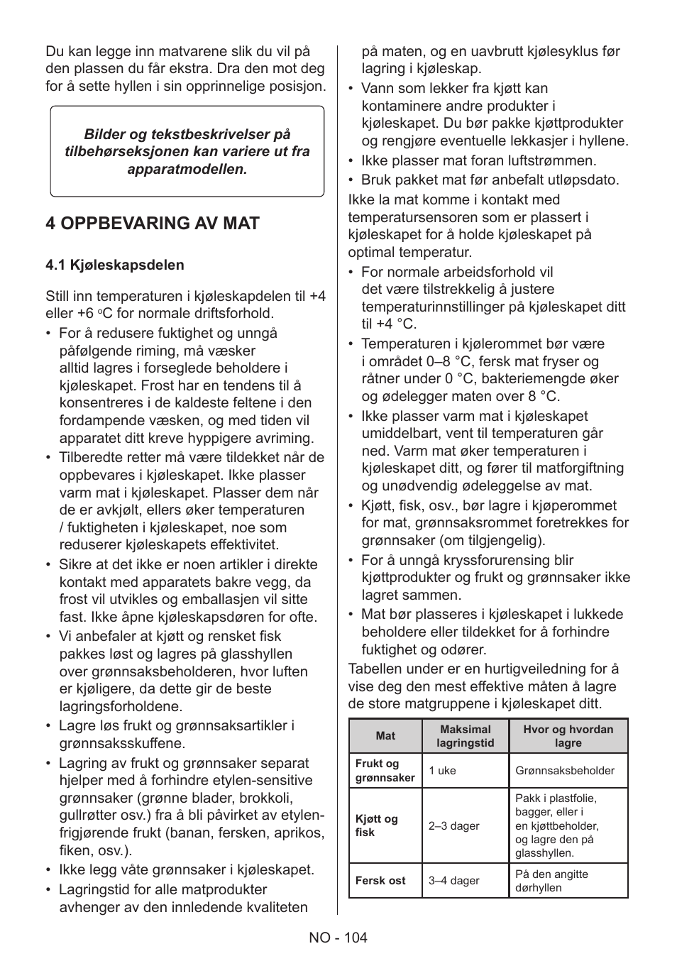 4 oppbevaring av mat | GRAM 49SK 4186 F User Manual | Page 105 / 112