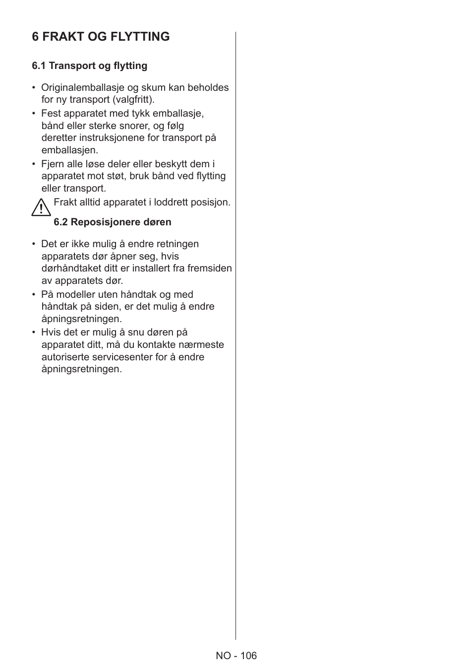 6 frakt og flytting | GRAM 49SK 4186 F User Manual | Page 107 / 112