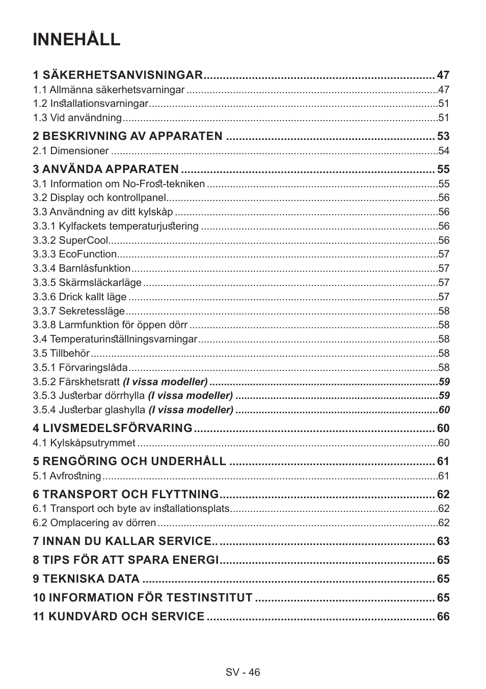 Innehåll | GRAM 49SK 4186 F User Manual | Page 47 / 112