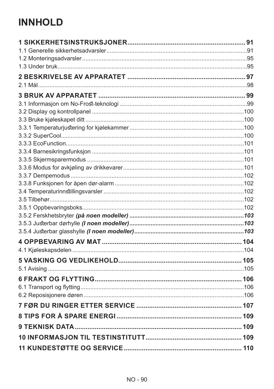 Innhold | GRAM 49SK 4186 F User Manual | Page 91 / 112