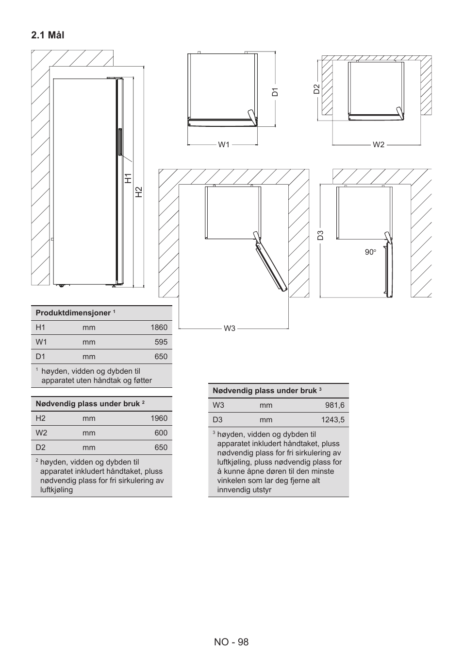 No - 98 2.1 mål | GRAM 49SK 4186 F User Manual | Page 99 / 112