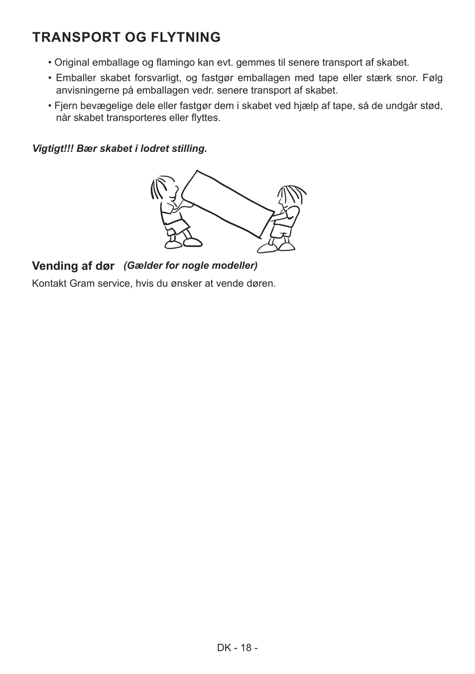 Transport og flytning | GRAM FS 481864 N (v)/1 User Manual | Page 19 / 122