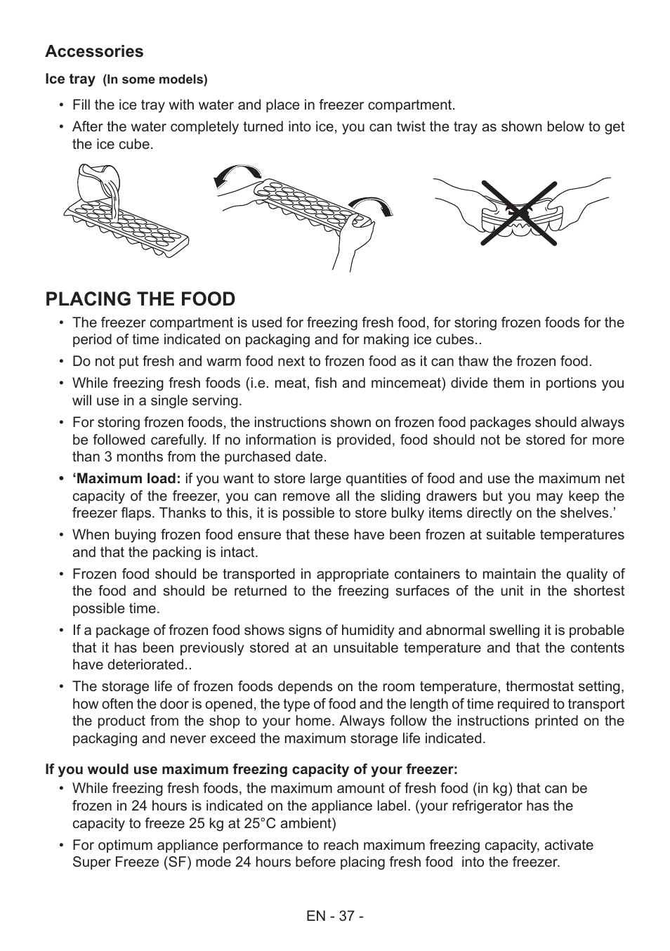 Placing the food | GRAM FS 481864 N (v)/1 User Manual | Page 38 / 122