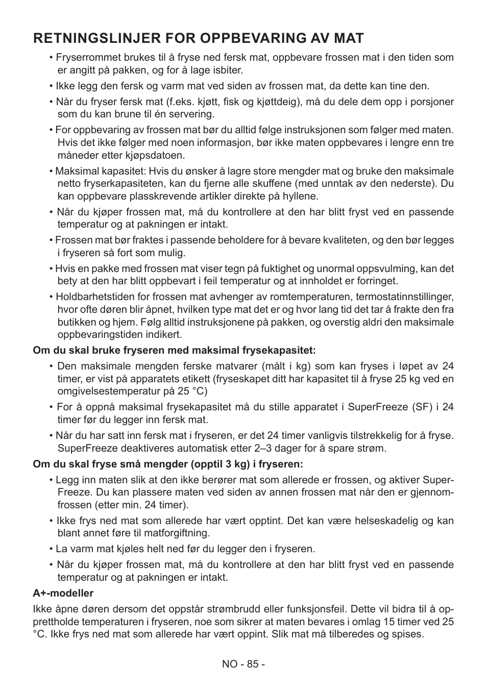 Retningslinjer for oppbevaring av mat | GRAM FS 481864 N (v)/1 User Manual | Page 86 / 122