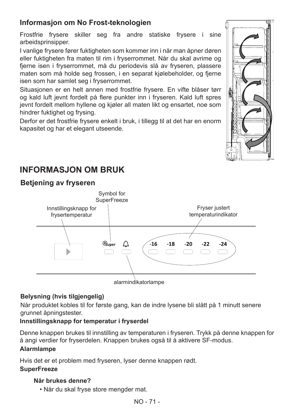 Informasjon om bruk | GRAM FS 441862 N (v)/1 User Manual | Page 73 / 112