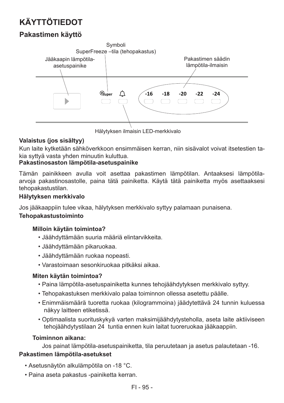 Käyttötiedot | GRAM FS 441862 N (v)/1 User Manual | Page 97 / 112