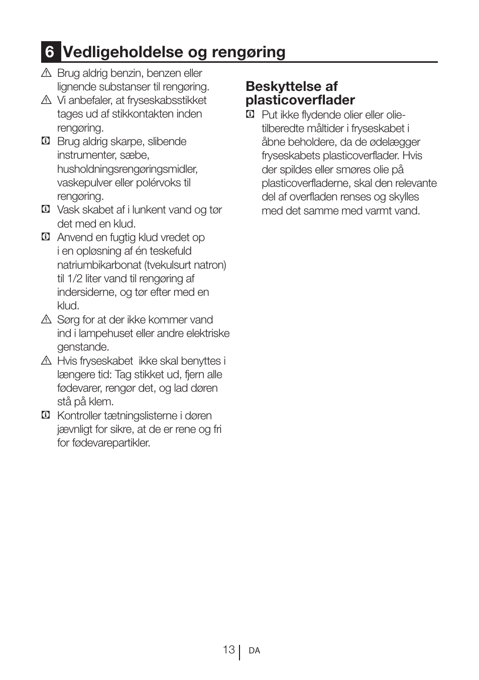 6vedligeholdelse og rengøring, Beskyttelse af plasticoverflader | GRAM FS 3215-93/1 User Manual | Page 13 / 75