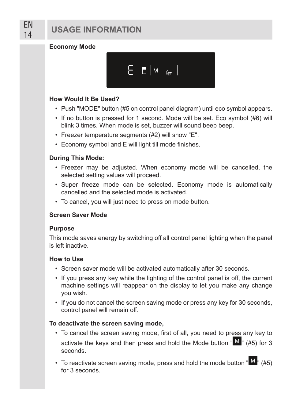 En 14, Usage information | GRAM FSI 401754 N/1 User Manual | Page 14 / 123