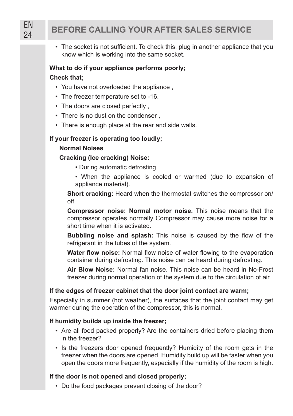 En 24 before calling your after sales service | GRAM FSI 401754 N/1 User Manual | Page 24 / 123