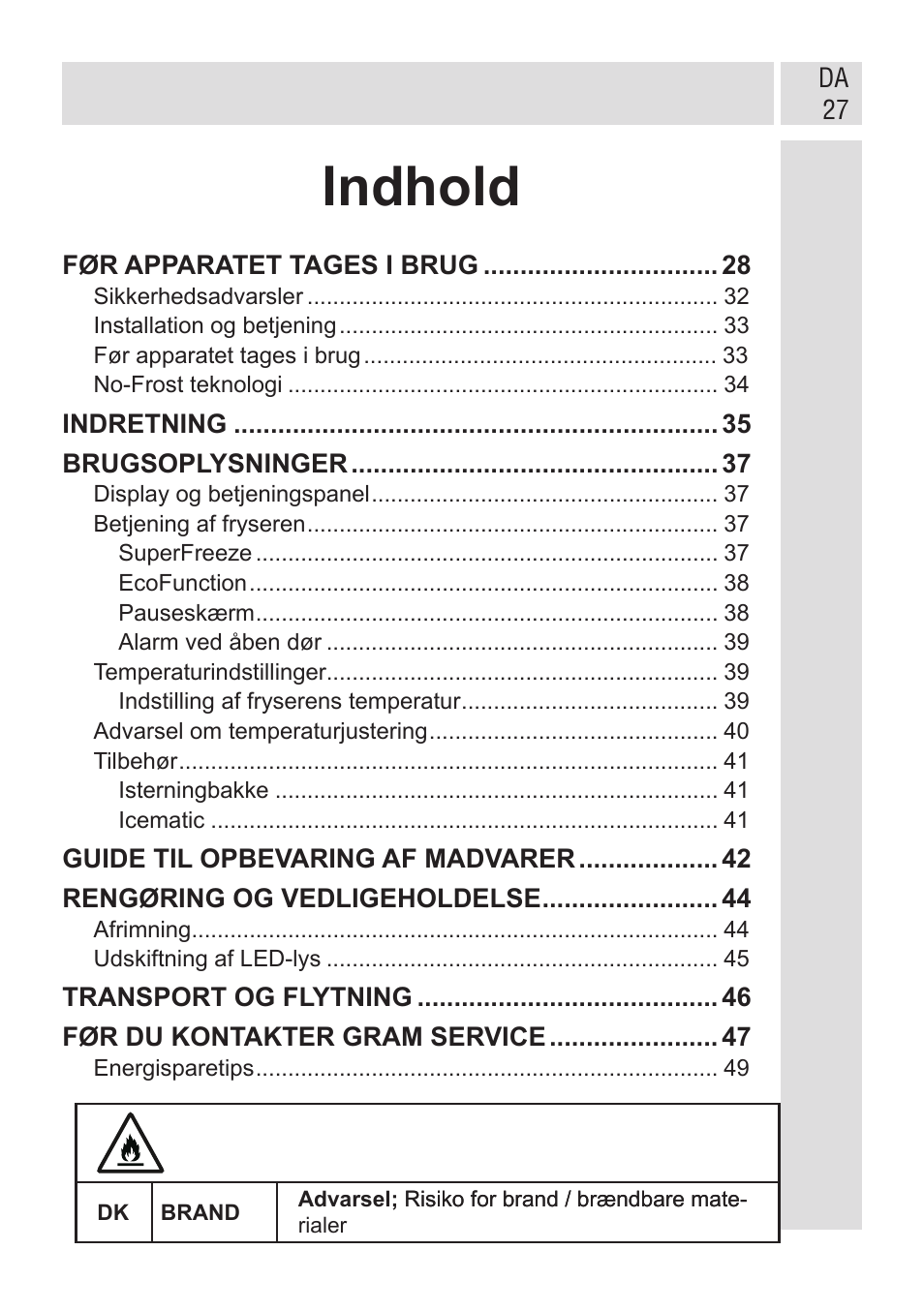 Indhold | GRAM FSI 401754 N/1 User Manual | Page 27 / 123