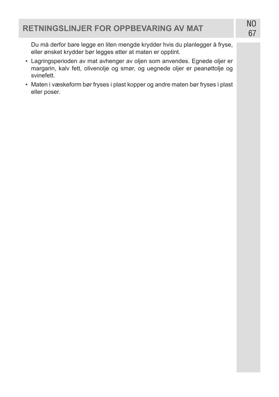 No 67, Retningslinjer for oppbevaring av mat | GRAM FSI 401754 N/1 User Manual | Page 67 / 123