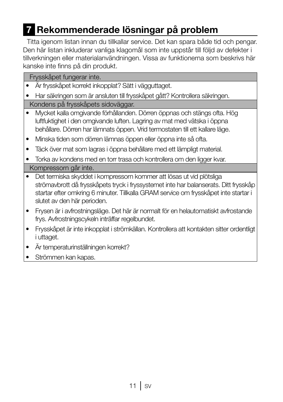7rekommenderade lösningar på problem | GRAM FSI 3225-94 N/1 User Manual | Page 35 / 64