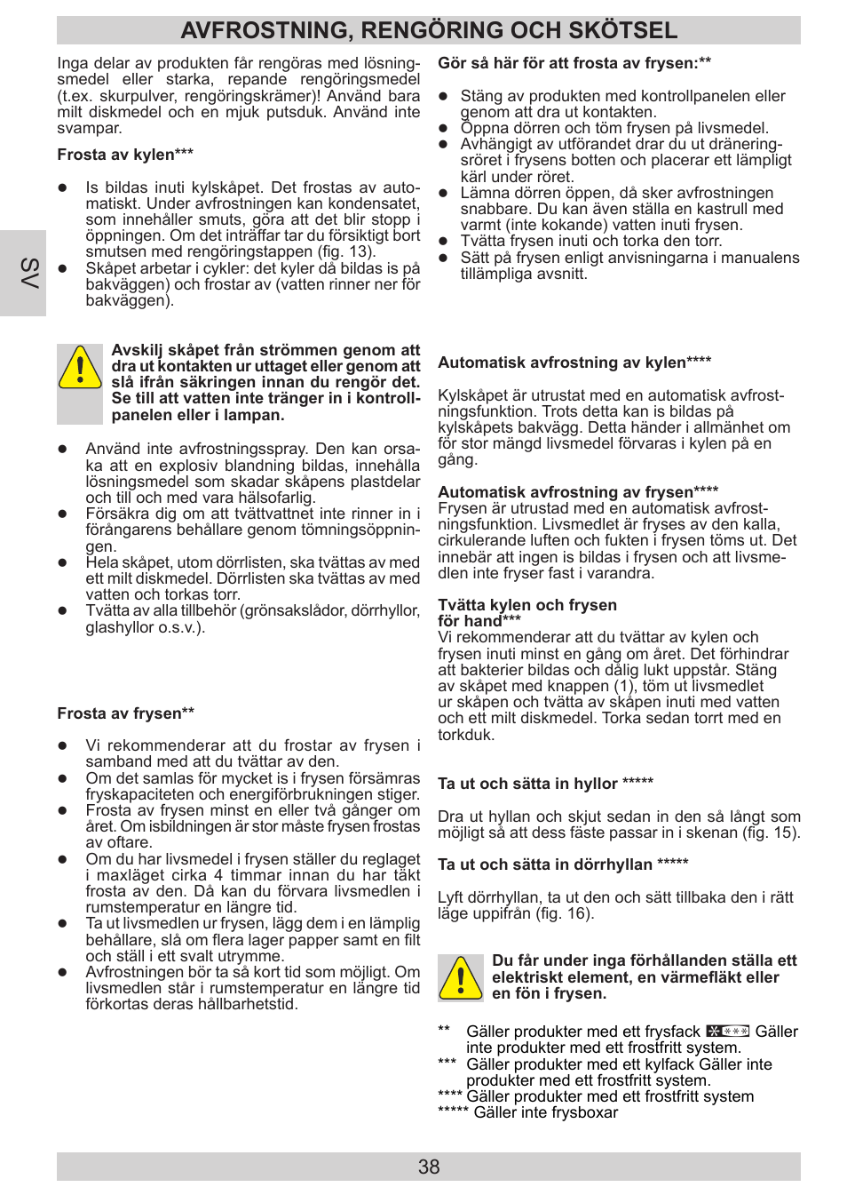 Avfrostning, rengöring och skötsel | GRAM FB 3413-90/1 User Manual | Page 38 / 68