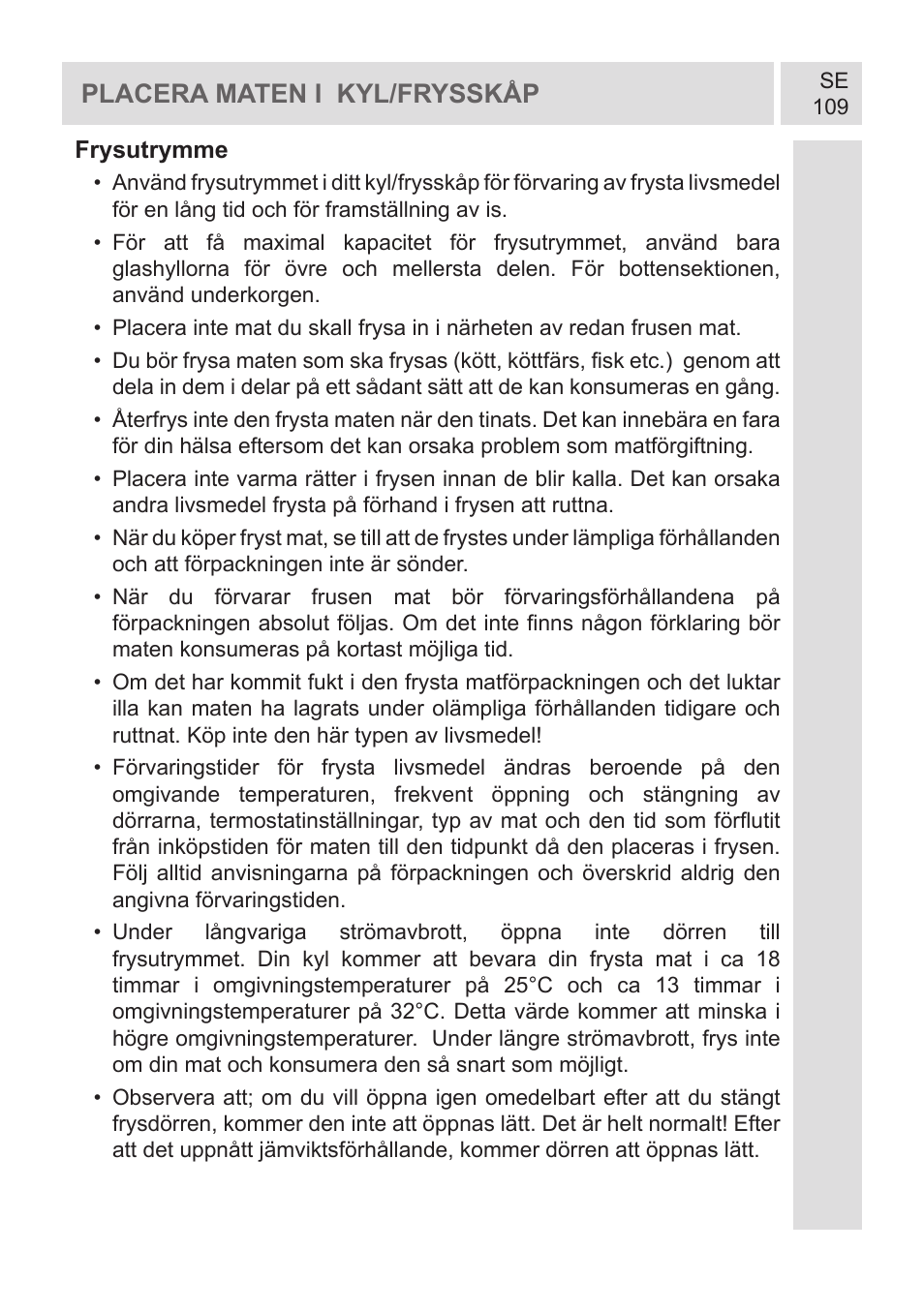 Placera maten i kyl/frysskåp | GRAM KF 482064 FN/1 User Manual | Page 110 / 124