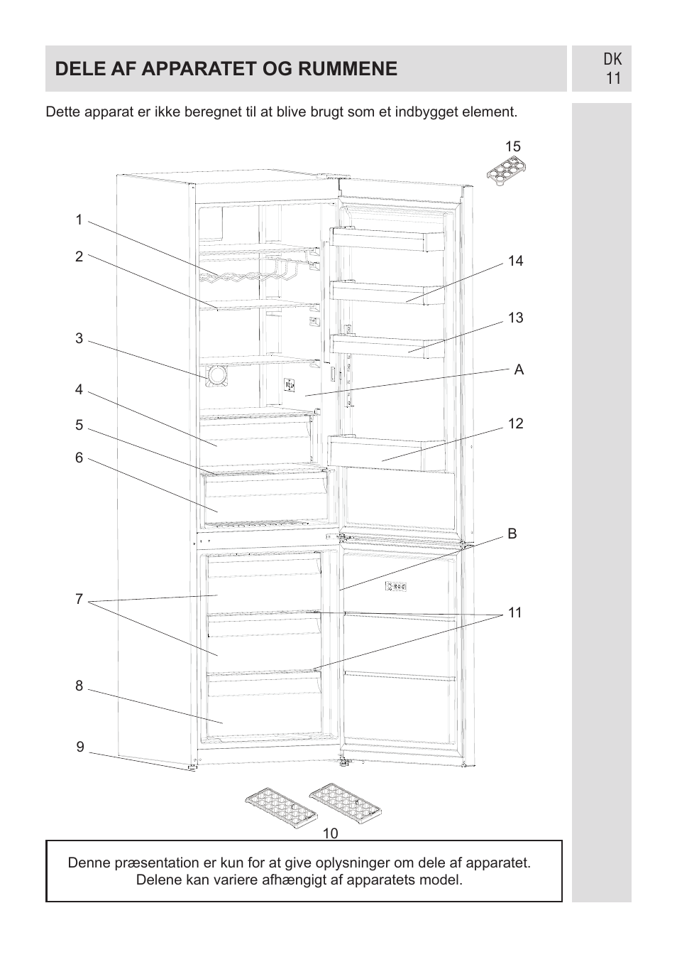 Dele af apparatet og rummene | GRAM KF 482064 FN/1 User Manual | Page 12 / 124