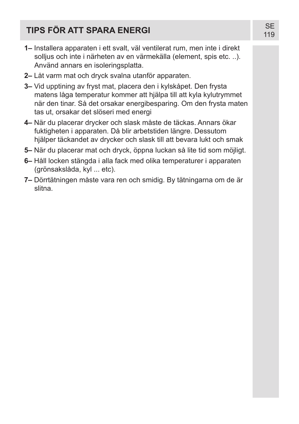 Tips för att spara energi | GRAM KF 482064 FN/1 User Manual | Page 120 / 124
