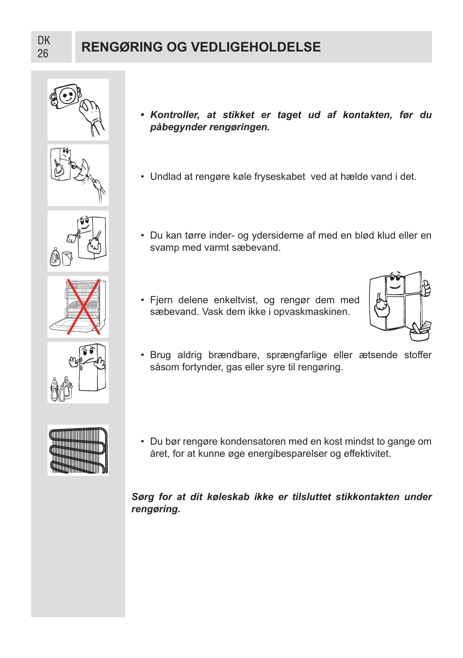 Rengøring og vedligeholdelse | GRAM KF 482064 FN/1 User Manual | Page 27 / 124