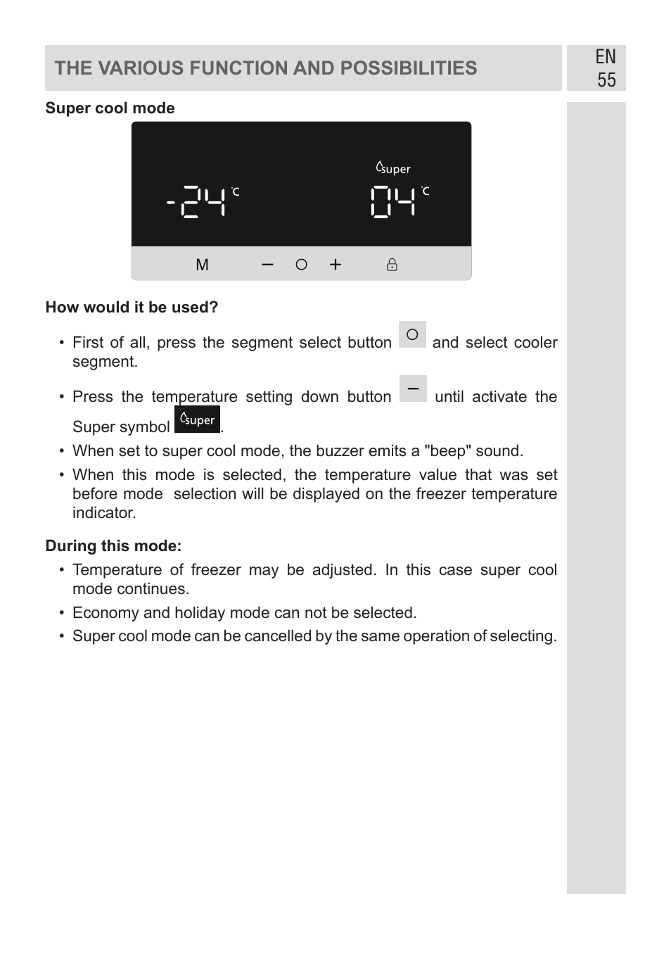 En 55 the various function and possibilities | GRAM KF 482064 FN/1 User Manual | Page 56 / 124