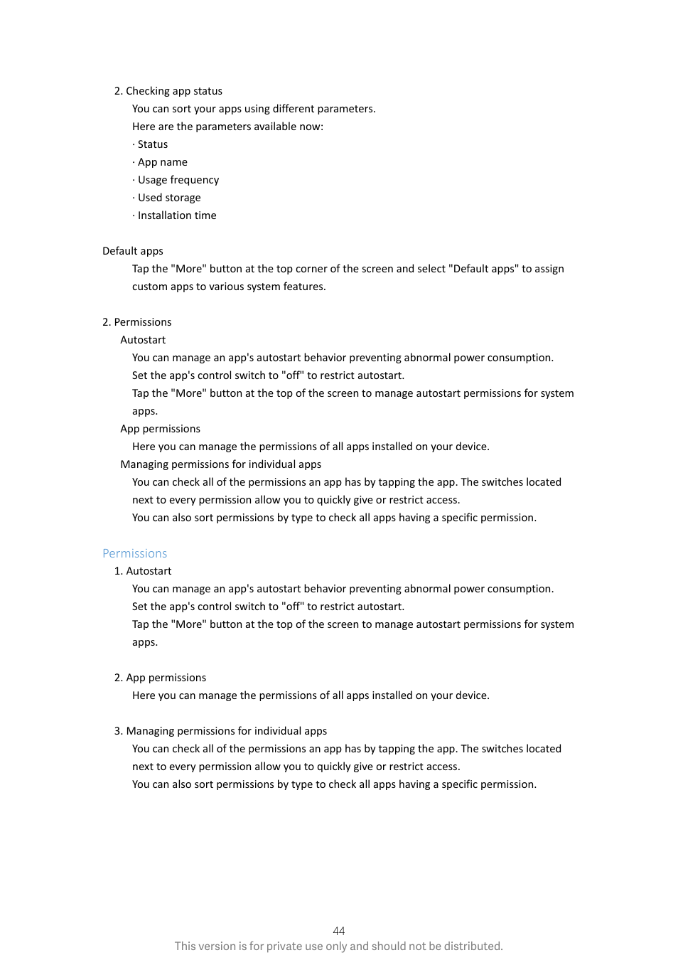 Permissions | Xiaomi Phone Generic User Manual | Page 45 / 54