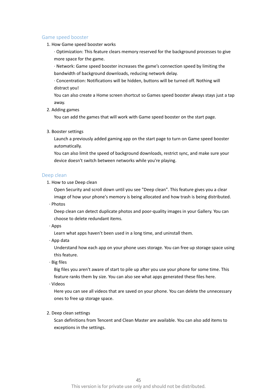 Game speed booster, Deep clean, Game speed booster deep clean | Xiaomi Phone Generic User Manual | Page 46 / 54