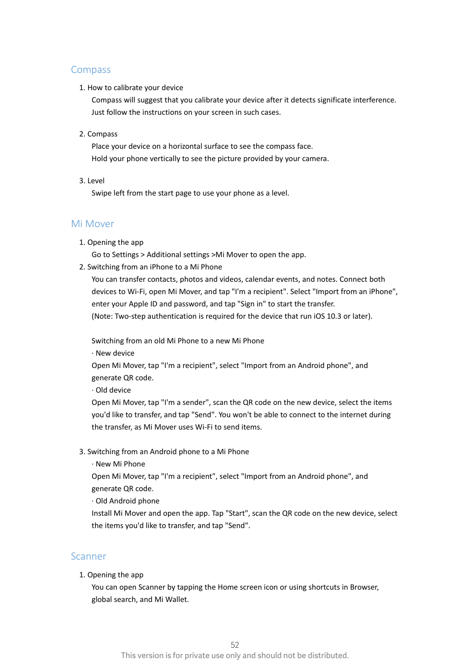 Compass, Mi mover, Scanner | Xiaomi Phone Generic User Manual | Page 53 / 54