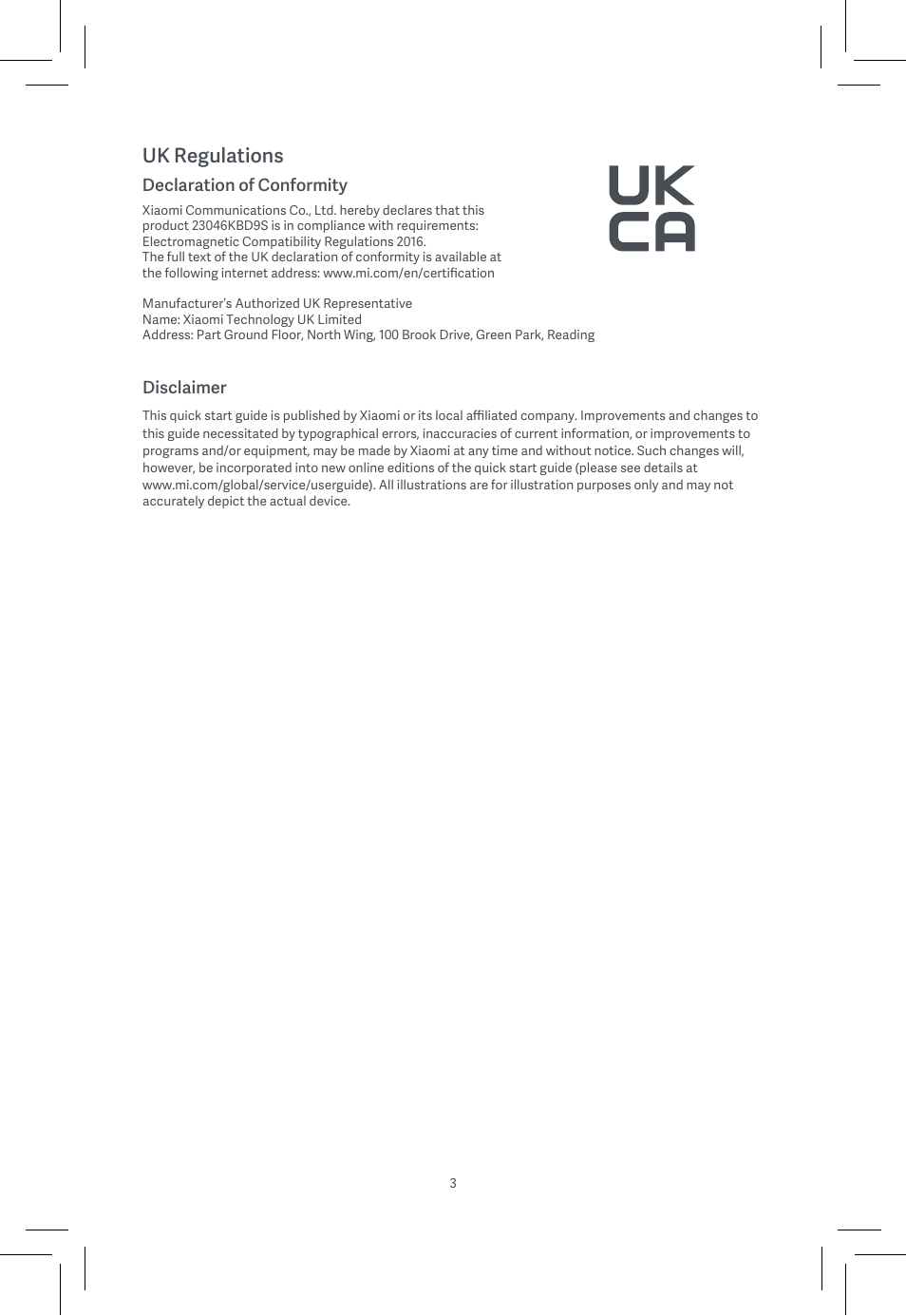 Uk regulations, Disclaimer, Declaration of conformity | Xiaomi Pad 6 User Manual | Page 5 / 32