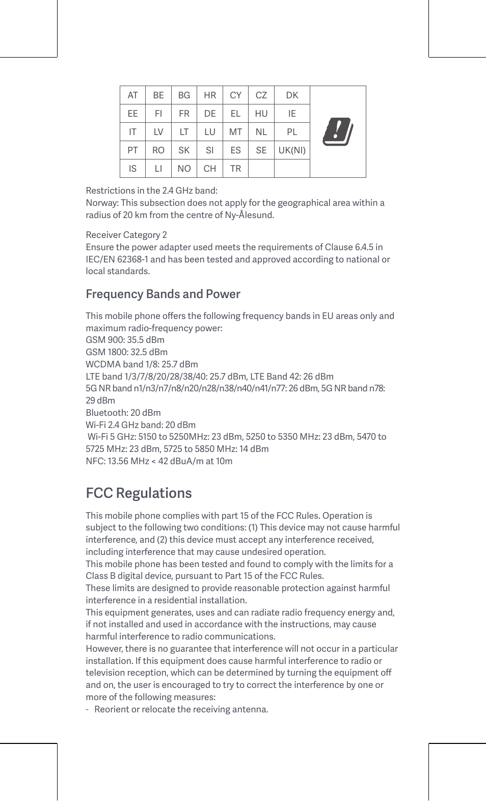 Fcc regulations, Frequency bands and power | Xiaomi 11T Pro User Manual | Page 7 / 26