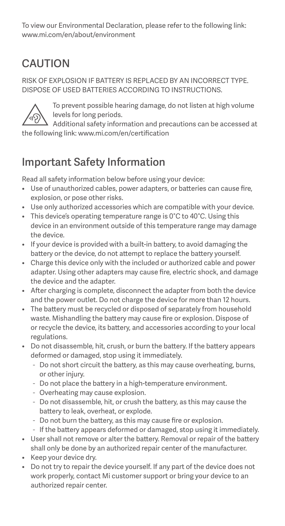Caution, Important safety information | Xiaomi Mi 11 Lite User Manual | Page 4 / 24