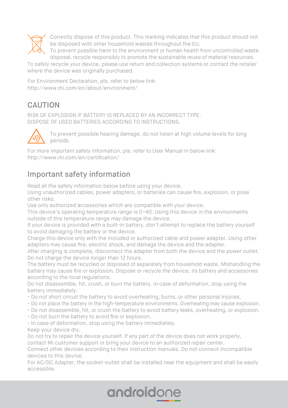 Caution, Important safety information | Xiaomi Mi A2 Lite User Manual | Page 4 / 8