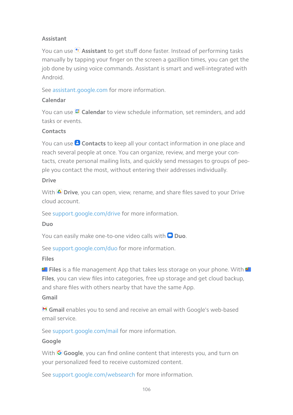 Assistant, Calendar, Contacts | Drive, Files, Gmail, Google | Xiaomi MIUI 14 User Manual | Page 113 / 166