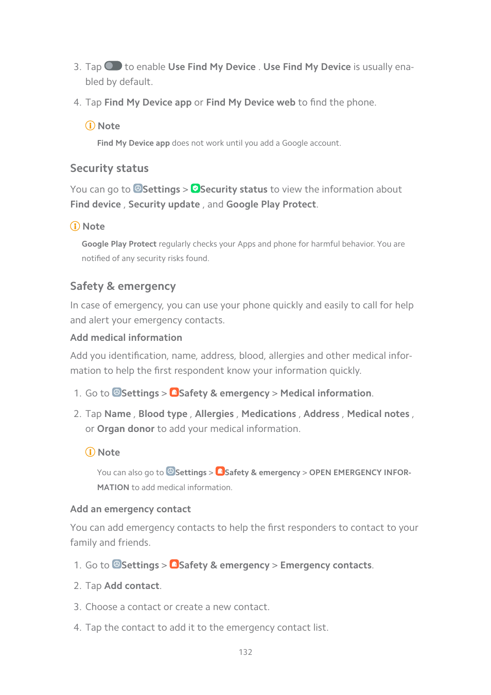 Security status, Safety & emergency, Add medical information | Add an emergency contact | Xiaomi MIUI 14 User Manual | Page 139 / 166