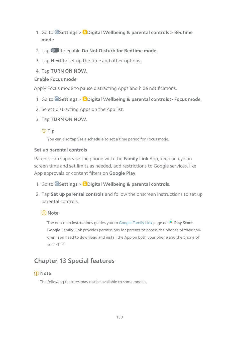 Enable focus mode, Set up parental controls, Chapter 13 special features | Xiaomi MIUI 14 User Manual | Page 157 / 166