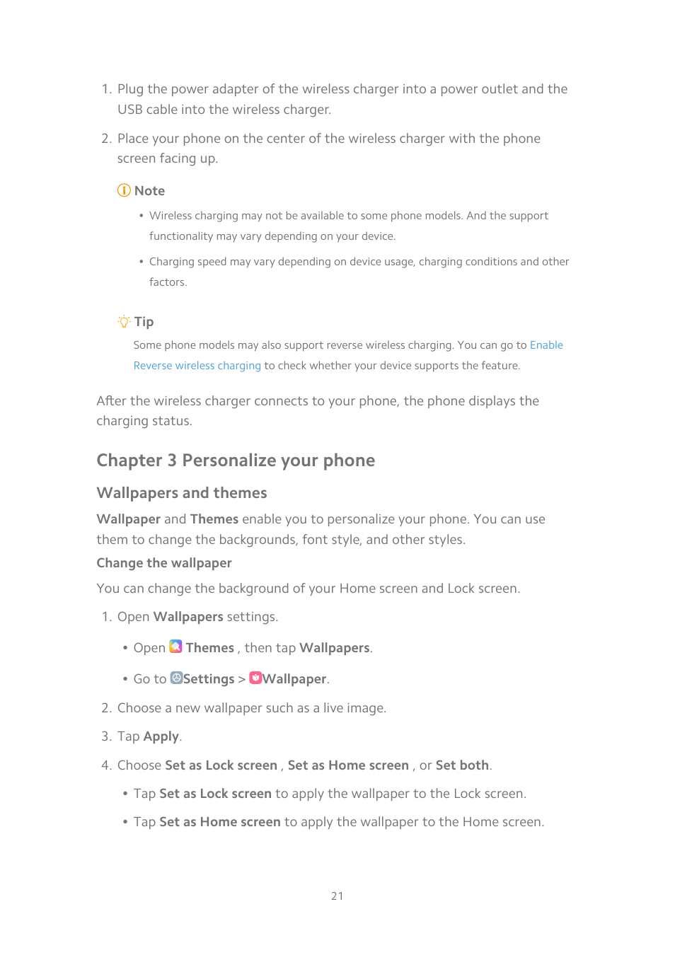 Chapter 3 personalize your phone, Wallpapers and themes, Change the wallpaper | Xiaomi MIUI 14 User Manual | Page 28 / 166