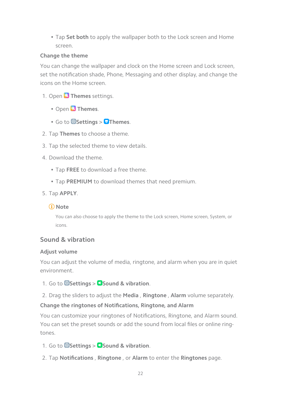 Change the theme, Sound & vibration, Adjust volume | Xiaomi MIUI 14 User Manual | Page 29 / 166