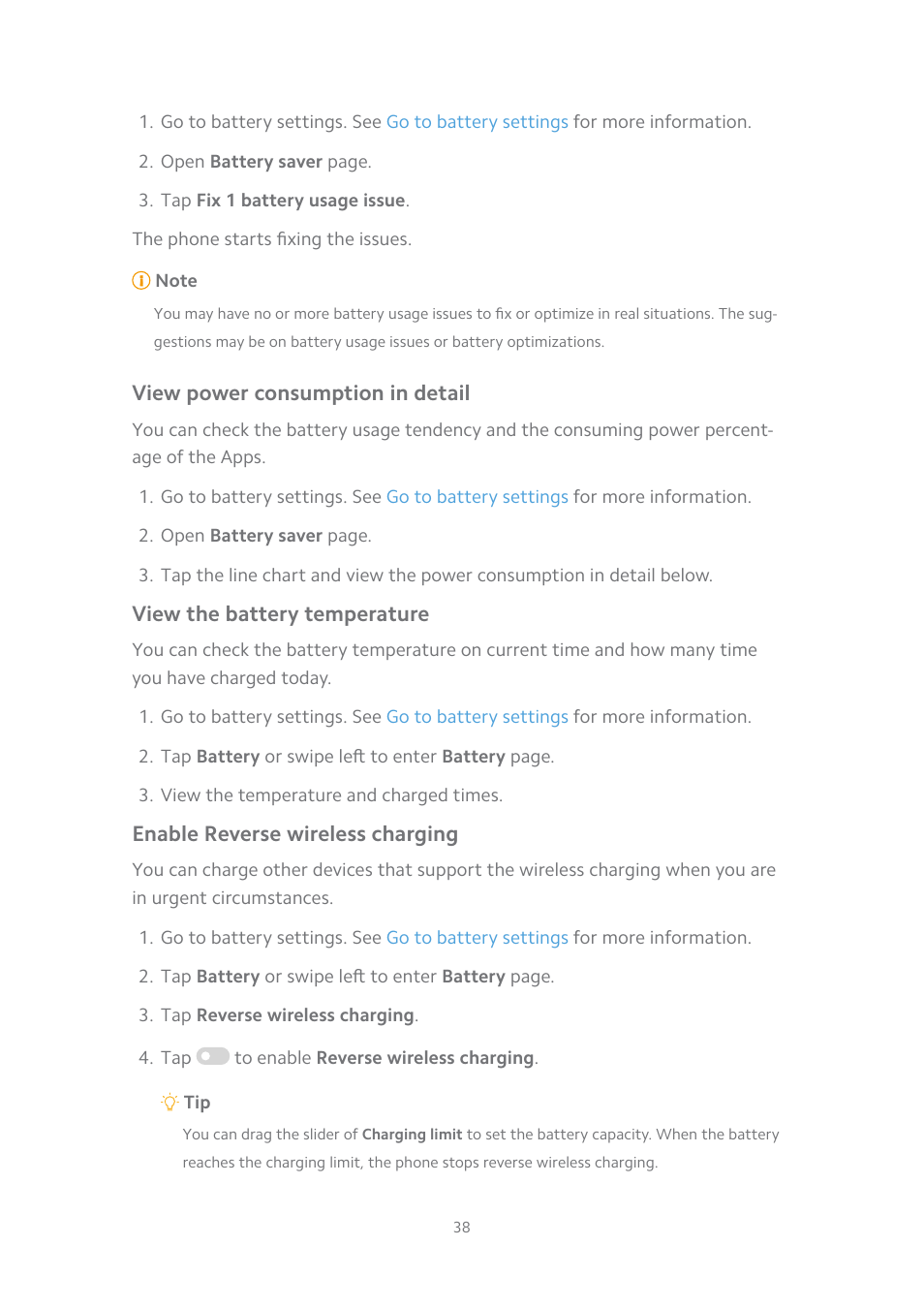 View power consumption in detail, View the battery temperature, Enable reverse wireless charging | Xiaomi MIUI 14 User Manual | Page 45 / 166