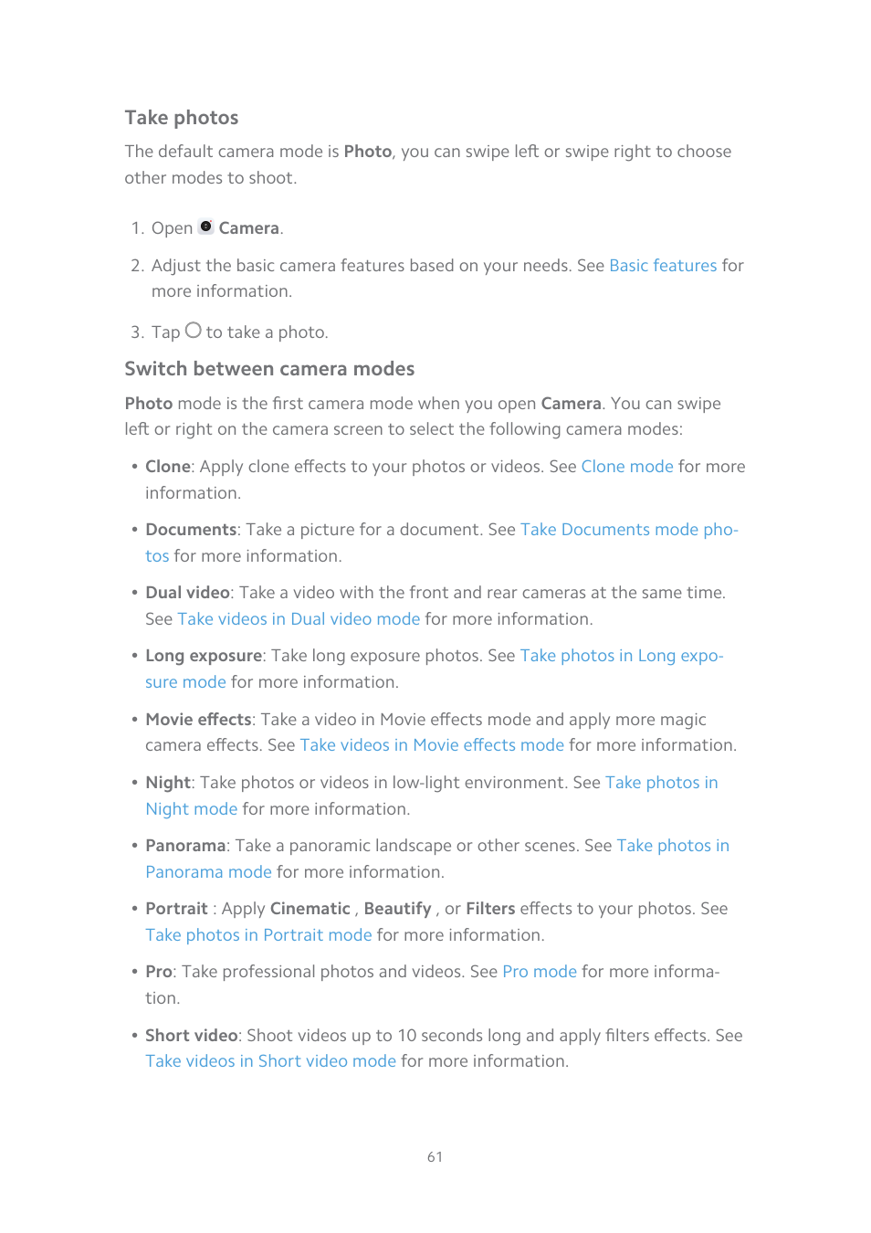 Take photos, Switch between camera modes | Xiaomi MIUI 14 User Manual | Page 68 / 166