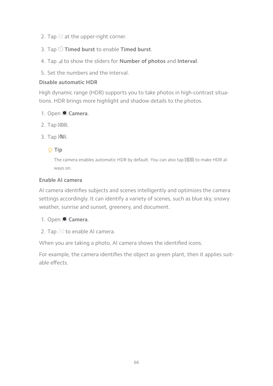 Disable automatic hdr, Enable ai camera | Xiaomi MIUI 14 User Manual | Page 73 / 166