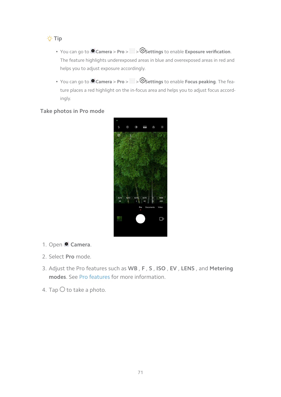 Take photos in pro mode | Xiaomi MIUI 14 User Manual | Page 78 / 166