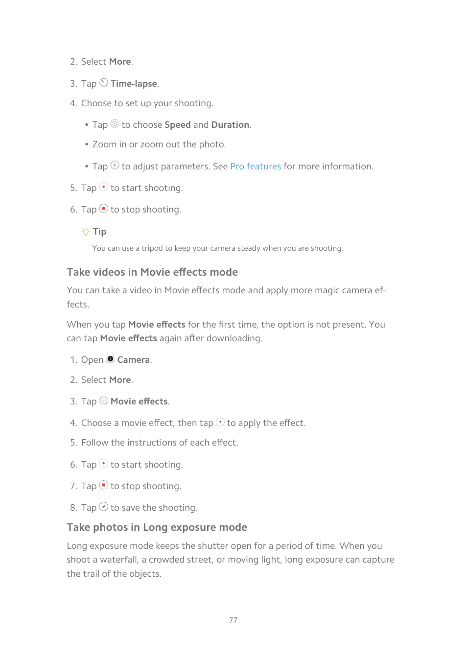 Take videos in movie effects mode, Take photos in long exposure mode, Os. see | Take photos in long expo, Sure mode | Xiaomi MIUI 14 User Manual | Page 84 / 166