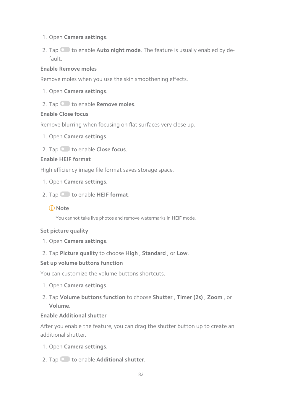 Enable remove moles, Enable close focus, Enable heif format | Set picture quality, Set up volume buttons function, Enable additional shutter | Xiaomi MIUI 14 User Manual | Page 89 / 166