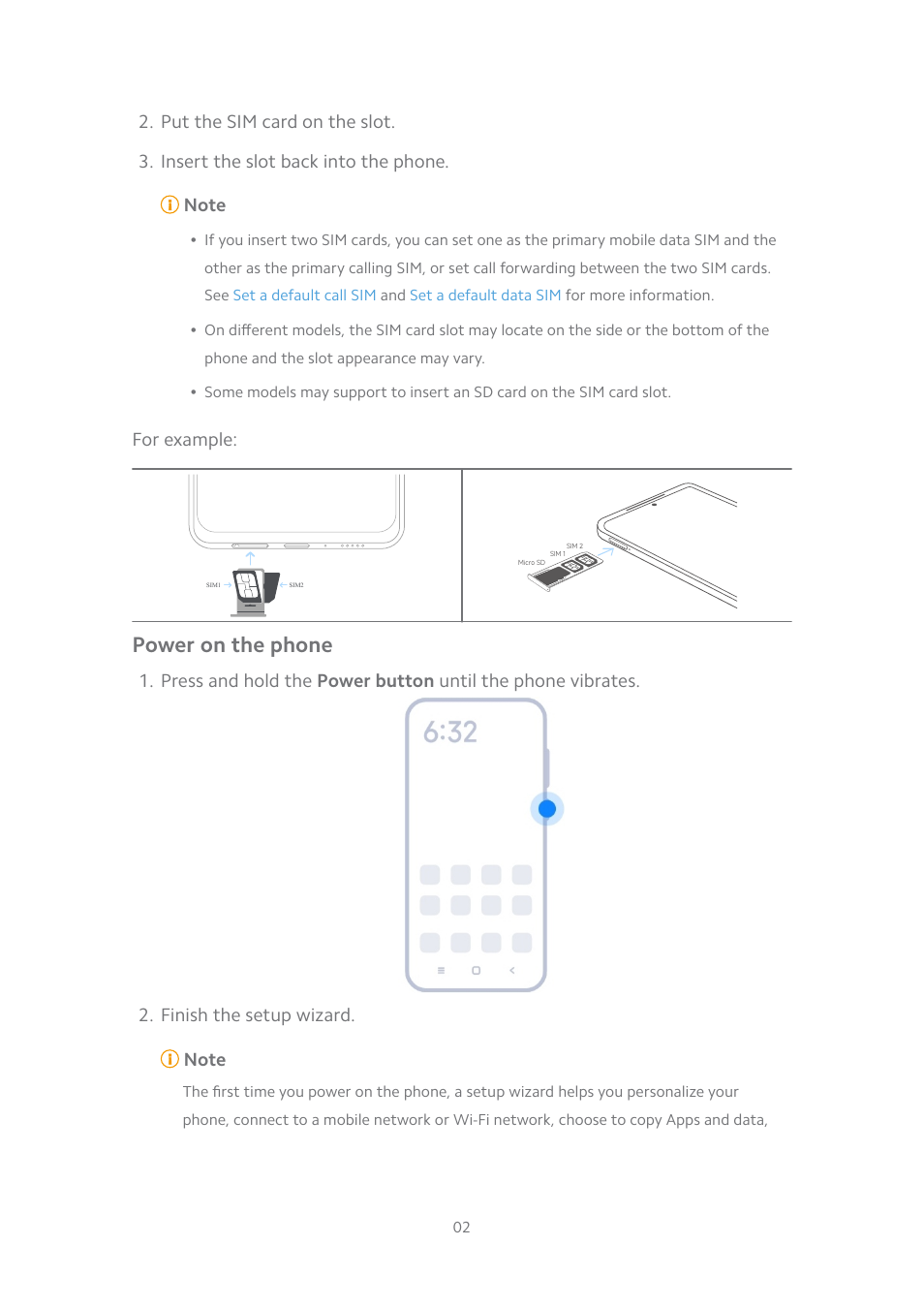 Power on the phone, For example | Xiaomi MIUI 14 User Manual | Page 9 / 166