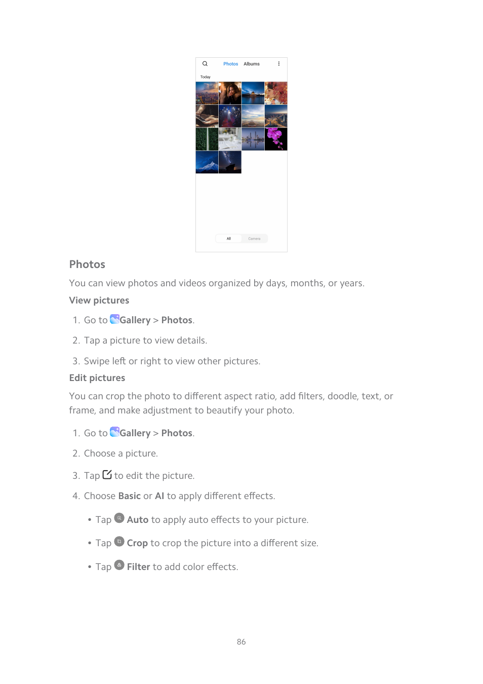 Photos, View pictures, Edit pictures | Xiaomi MIUI 14 User Manual | Page 93 / 166