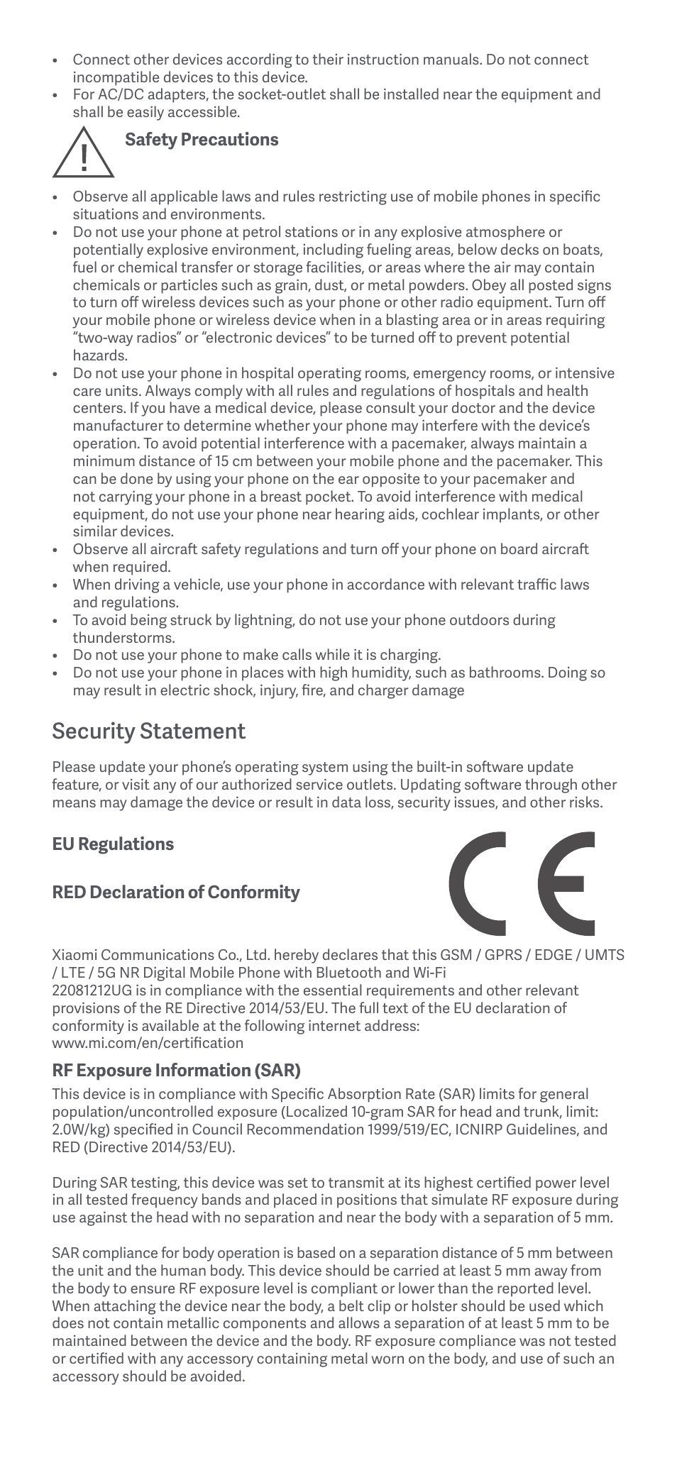 Security statement | Xiaomi 12T Pro User Manual | Page 3 / 16