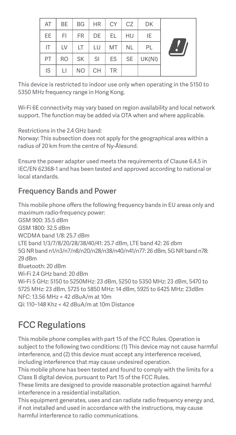 Fcc regulations, Frequency bands and power | Xiaomi 12 User Manual | Page 7 / 26