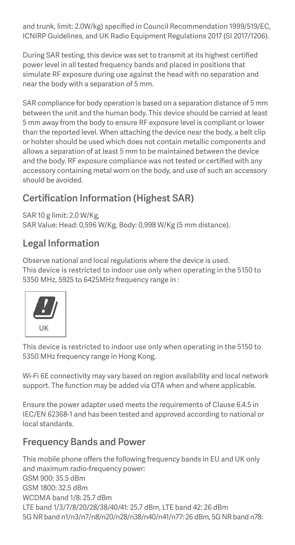 Certification information (highest sar), Legal information, Frequency bands and power | Xiaomi 12 User Manual | Page 9 / 26