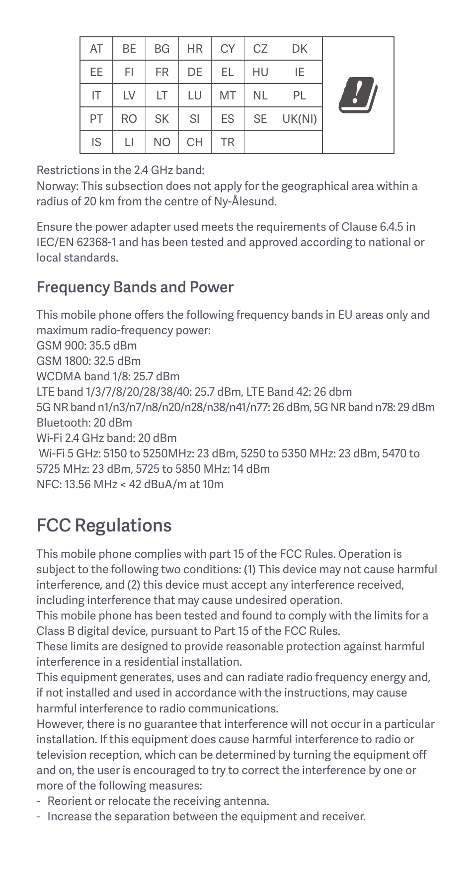 Fcc regulations, Frequency bands and power | Xiaomi 11 Lite 5G NE User Manual | Page 7 / 26