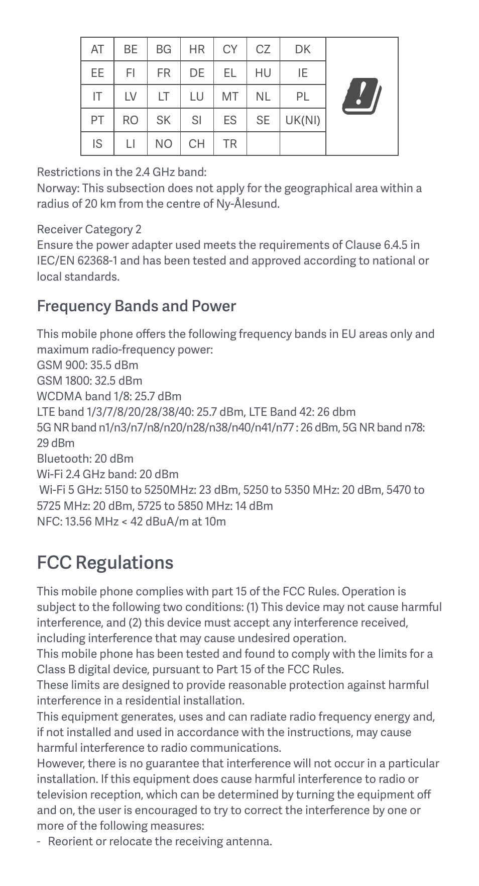 Fcc regulations, Frequency bands and power | Xiaomi 11T User Manual | Page 7 / 26